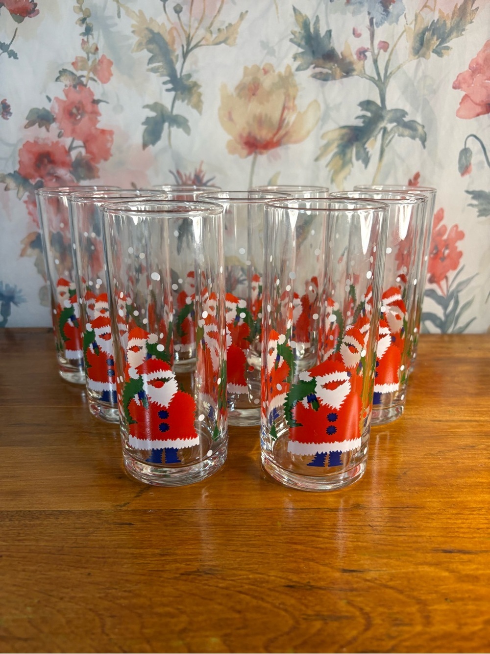 Vintage Holiday Santa Highball Glasses - Set of 9